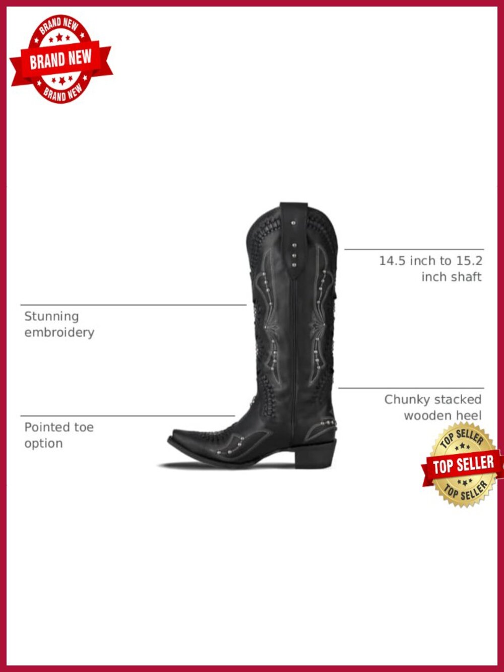Women's Knee High Cowboy Boots - Square Toe Western Boots with Embroidered - Picture 2 of 6